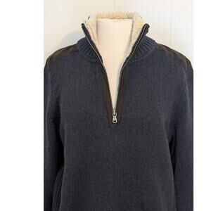 Vintage Tommy Hilfiger Sweater Mens M Sherpa Faux Suede Patch Trim 1/4-Zip Knit